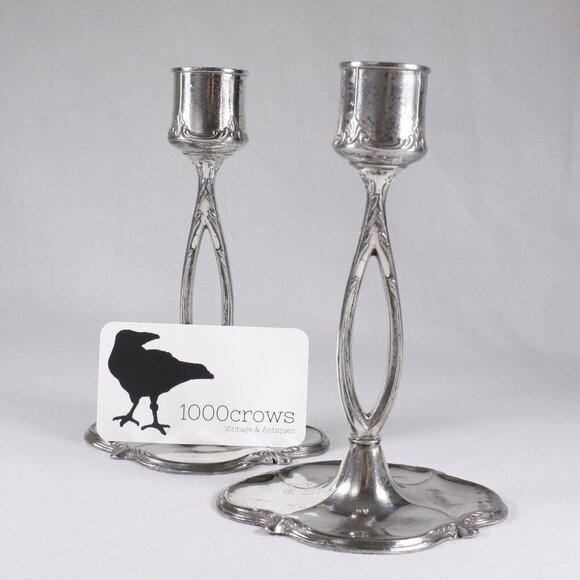 Antique Jugendstil WMF candlestick holders set of 2, vintage distressed Oxidized - Picture 2 of 10